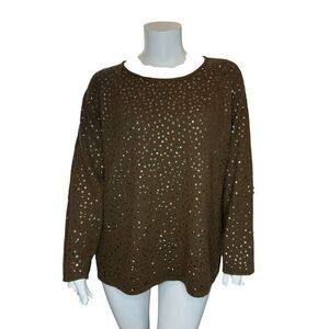 LINEA Louis Dell'OLio Silk Angora Blend‎ Sequin Sweater Size 3X Brown